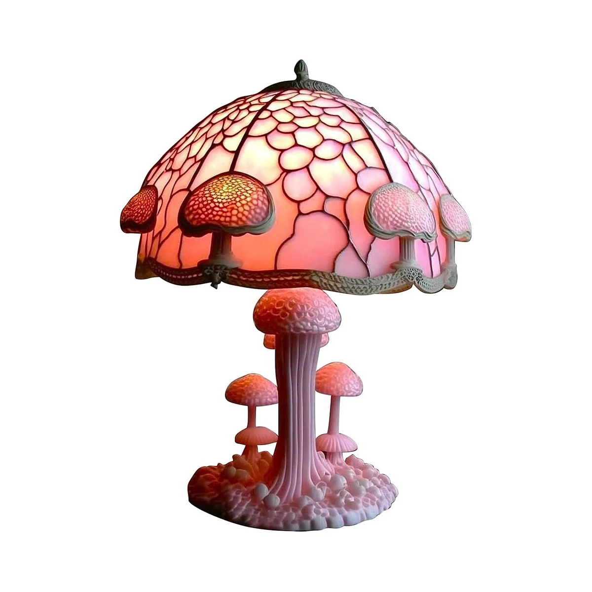 Creative Stained Glass Mushroom Table Lamp Vintage Animal Plant Series Shaped Resin Bedroom Decora Household,B