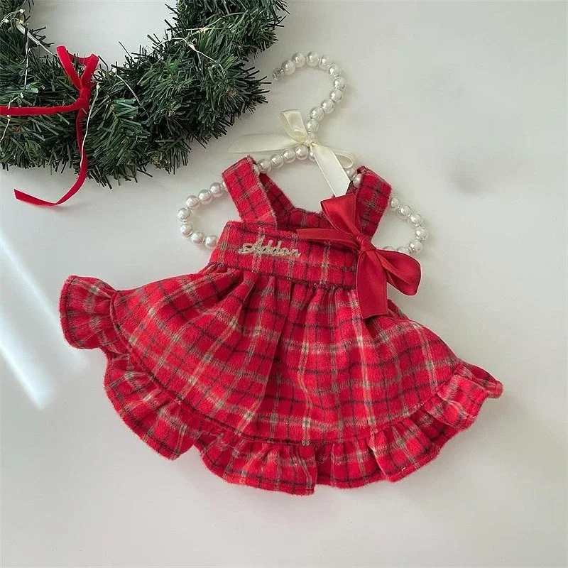 

Pet Christmas Clothes Winter Puppy Dresses Embroidered Strap Skirt Checkered Bow Skirt Birthday New Year Small Medium Dog Coat