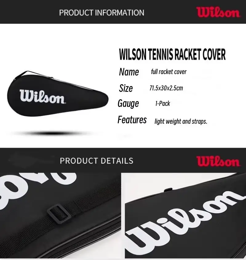 Чехол для теннисной ракетки Wilson, портативная профессиональная сумка для ракеток, повседневная легкая спортивная сумка на одно плечо, прочная