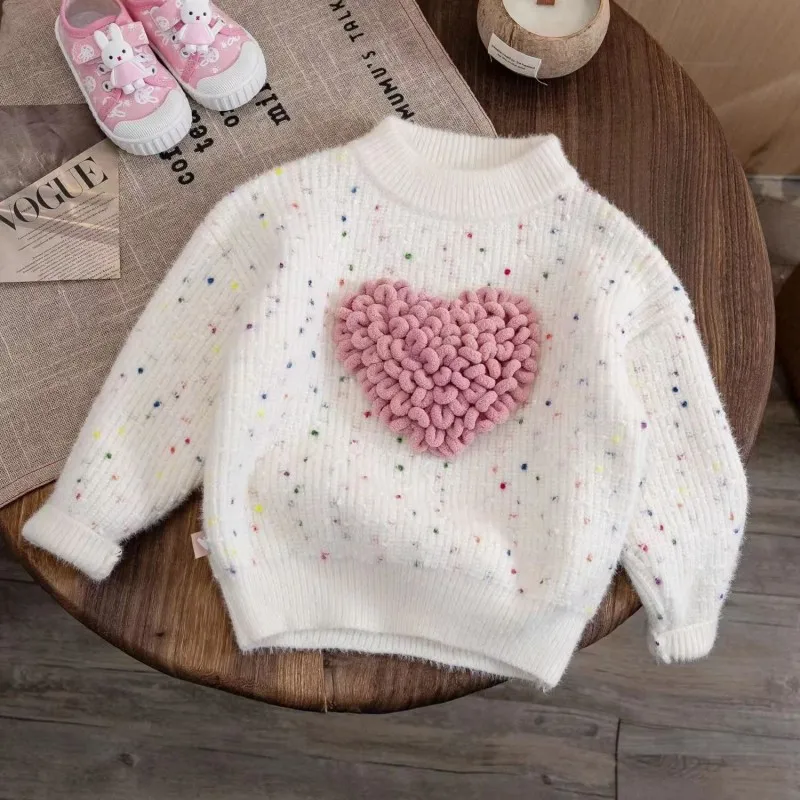 Girls Sweater Autumn Winter Pullover for Kids 2024 Children\'s Sweatshirts Love Knitting Toddler Shirt Warm Baby Tops