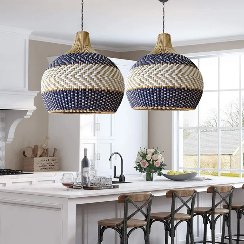 Serena Blue Rattan Pendant lamp Morocco Rattan Pendant light for Restaurant  kitchen bedroom Creative Color Matching Rattan Lamp