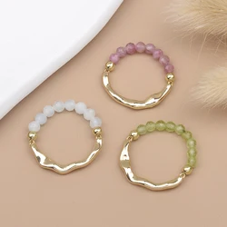 Wholesale 3MM Natural Stone Amethyst Rose Quartz Faceted Beads Round Beads Brass Stretchable Rings Fashion Jewelry For Women