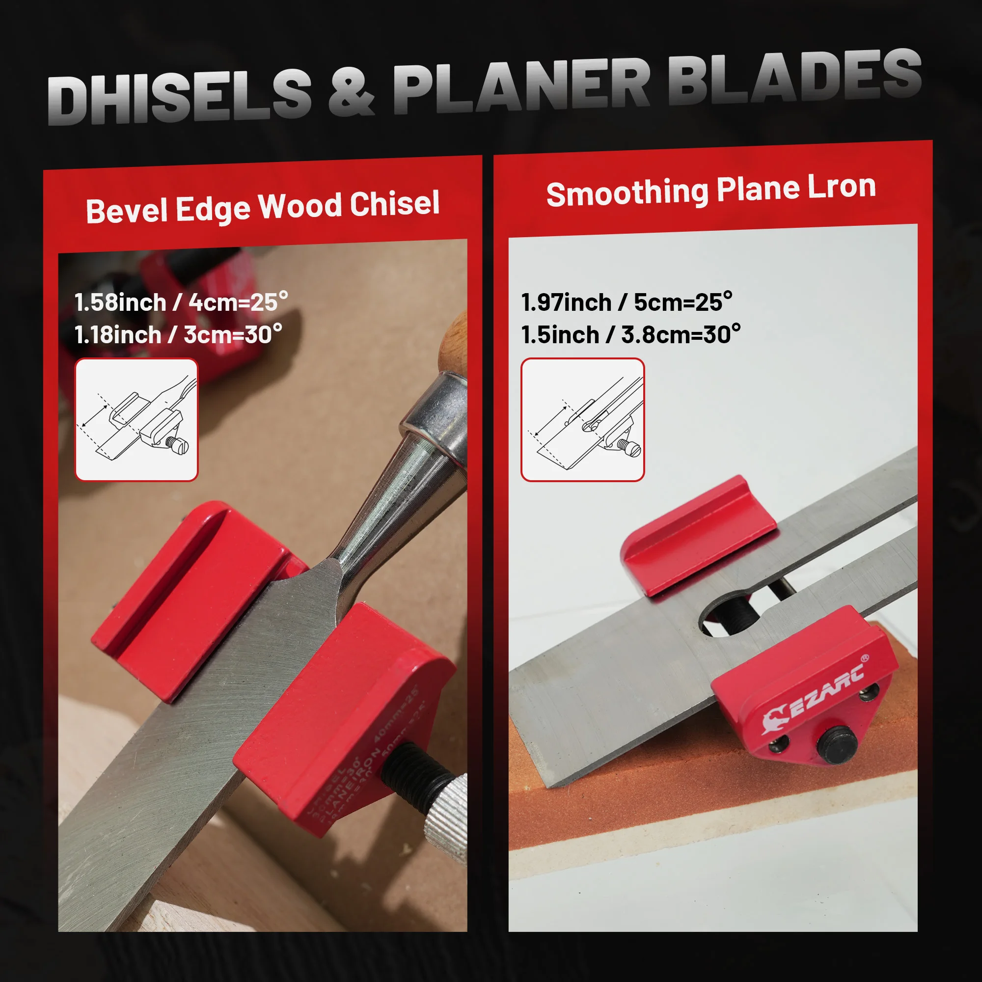 Strumento guida per affilare, supporto per affilare la lavorazione del legno, adatto per scalpelli da 1/8" a 1-7/8", adatto a lame per piallatrice da 1-3/8" a 3-1/8"