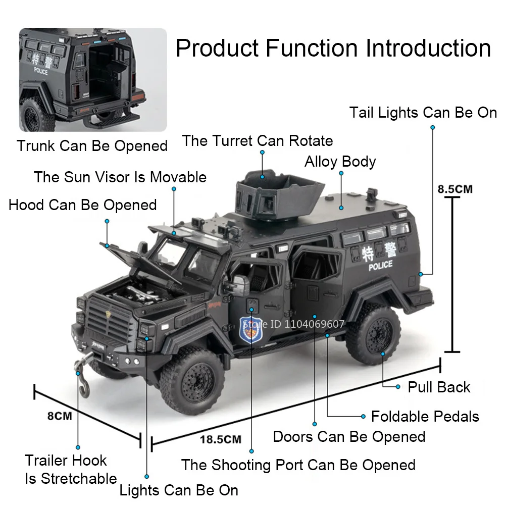1:32 합금 장갑차 모델 장난감 금속 다이캐스트 세이버투스 장갑차 사운드 라이트 도어 열림 소년 선물용 뒤로 당겨