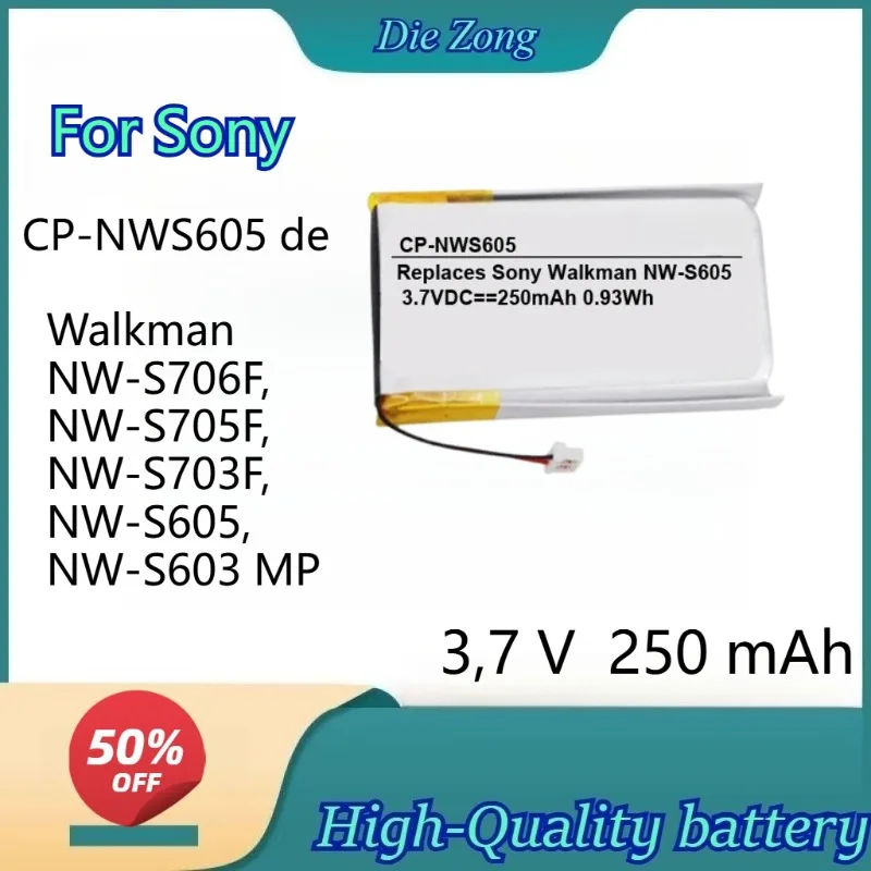 

Новая высококачественная литий-ионная батарея 3,7 В 250 мАч CP-NWS605 для Sony Walkman NW-S706F, NW-S705F, NW-S703F, NW-S605, NW-S603 MP3.