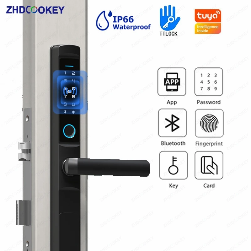 

Double Side Waterproof IP66 Tuya Wifi TTlock APP Remote Fingerprint Password IC Card Code Sliding Door Locks Smart Aluminum Lock