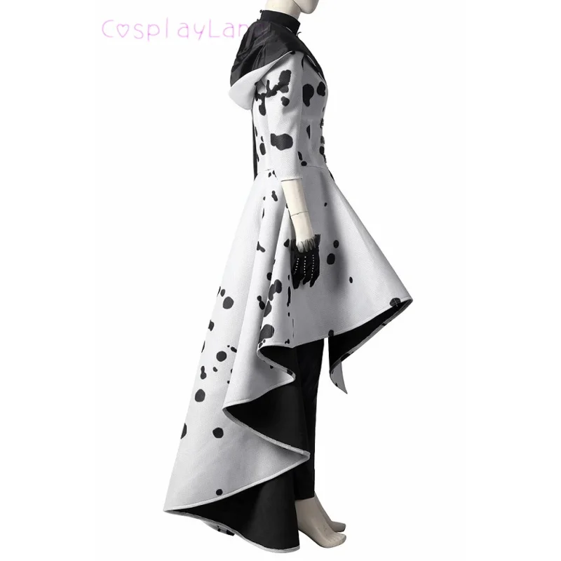 Cruella Costume Cosplay Evil Queen Black White Evening Party Dress Fashion Emma Magic Oufit Women Suit Coat Pants Gloves