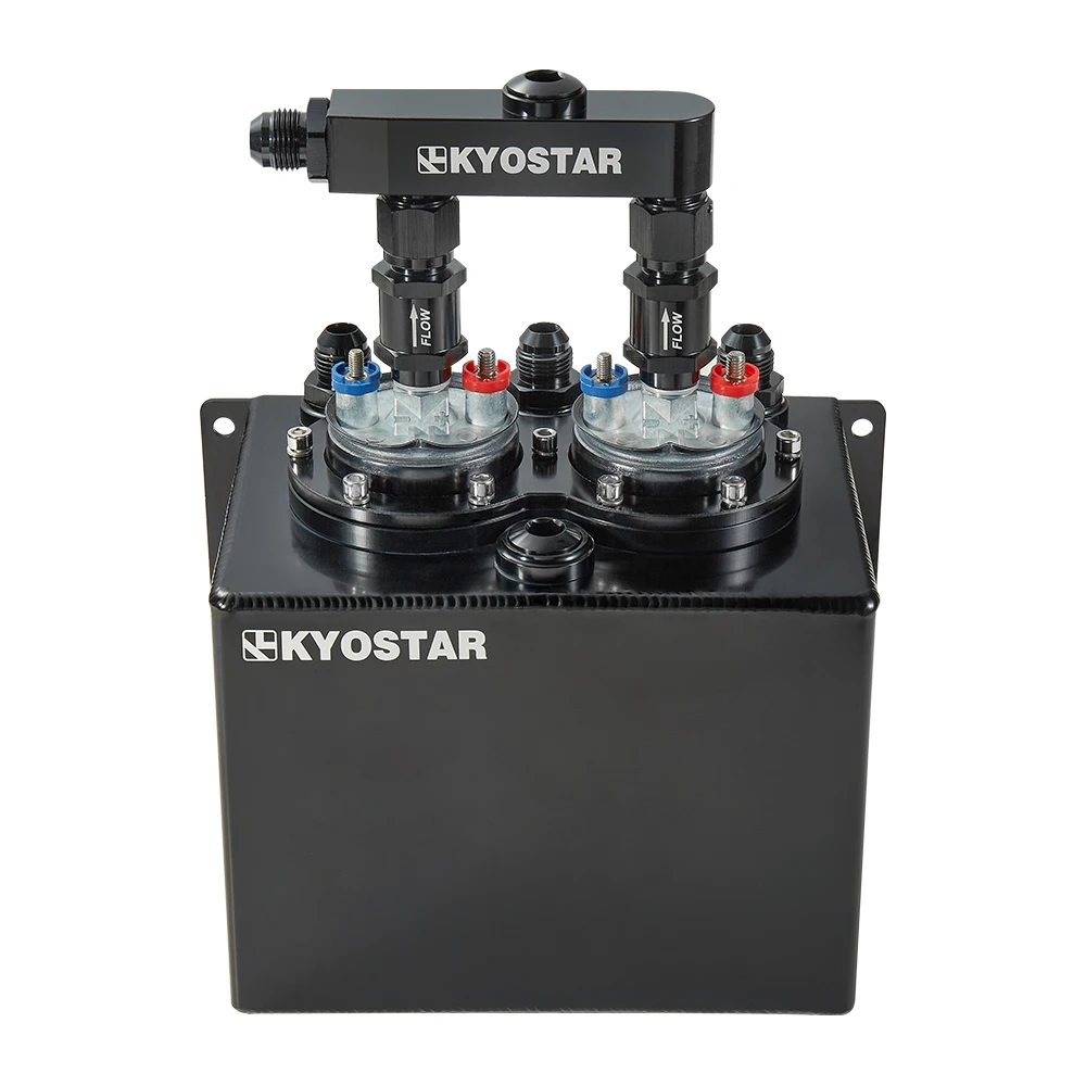 

KYOSTAR 3L Aluminum Highflow Fuel Swirl Surge Pot Tank with Fuel Rail For Dual 044 Fuel Pumpcustom