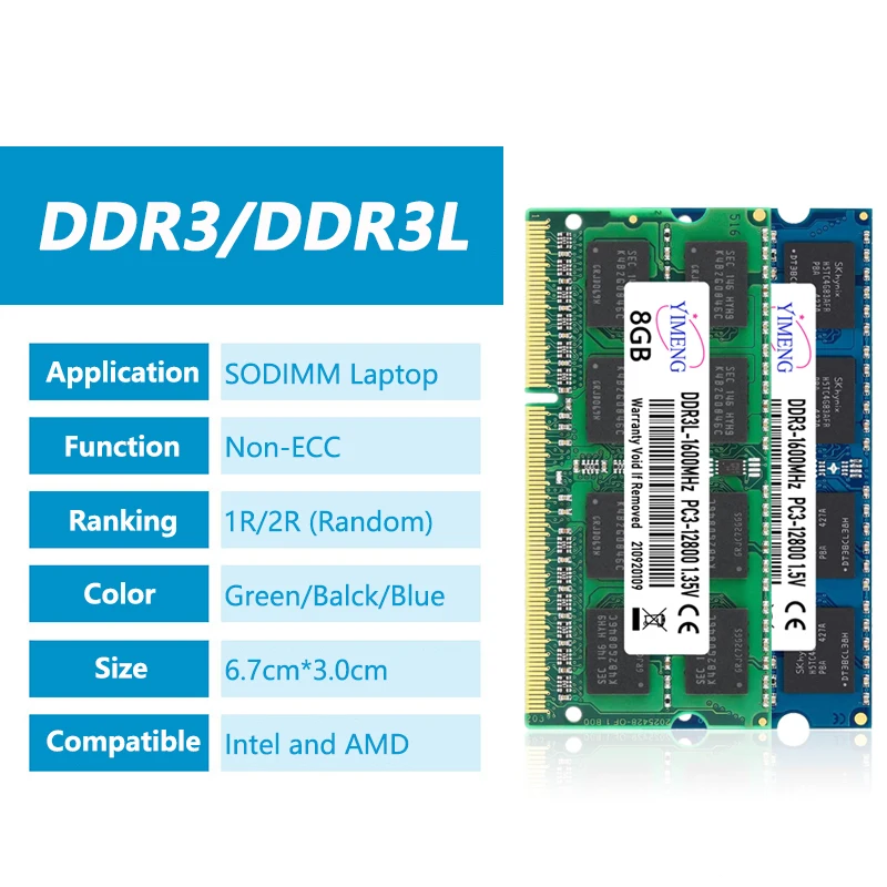 DDR3 DDR3L 4GB 8GB Laptop Memories Ram PC3L 1.35V 1066 1333 1600Mhz PC3 1.5V 8500 10600 12800 204Pin SODIMM Notebook Memory Ram