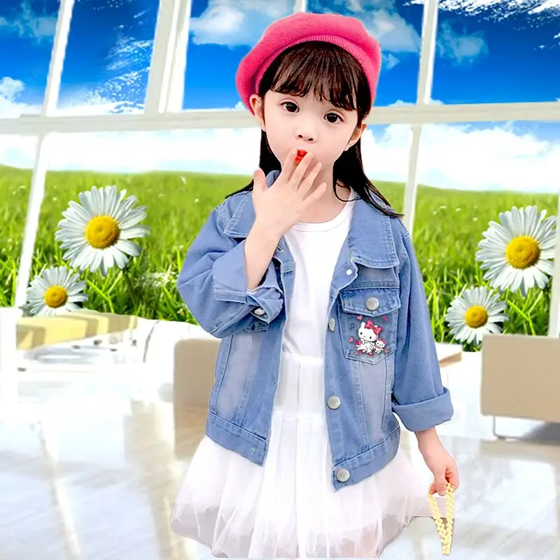 2024 Fashion Cartoon Hello Kitty Denim Jacket For Girls Coat Spring Autumn Children Outerwear Kids Casual Jackets 2-7 Years