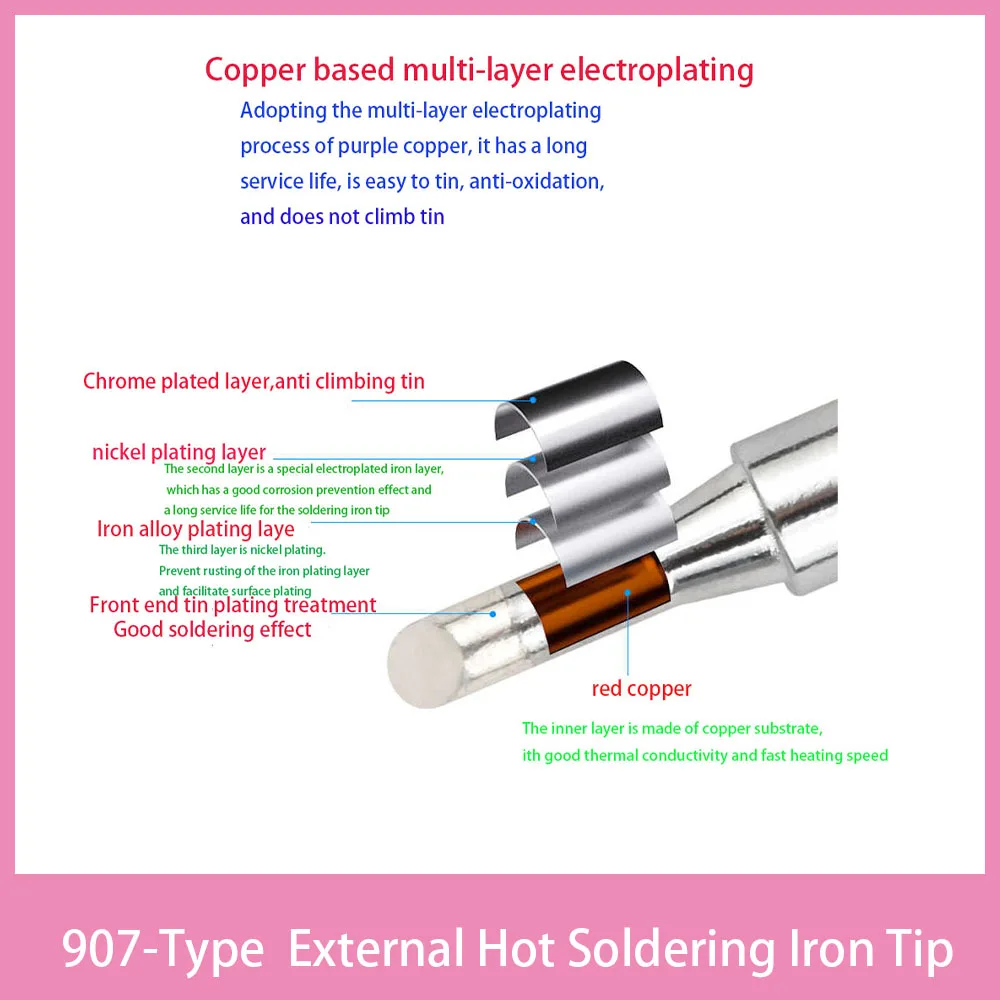 1/3/5/10Pcs Universal 907 Soldering Constant Temperature Internal Hot Soldering Iron Tip Lead-Free Soldering Iron Tip Tool