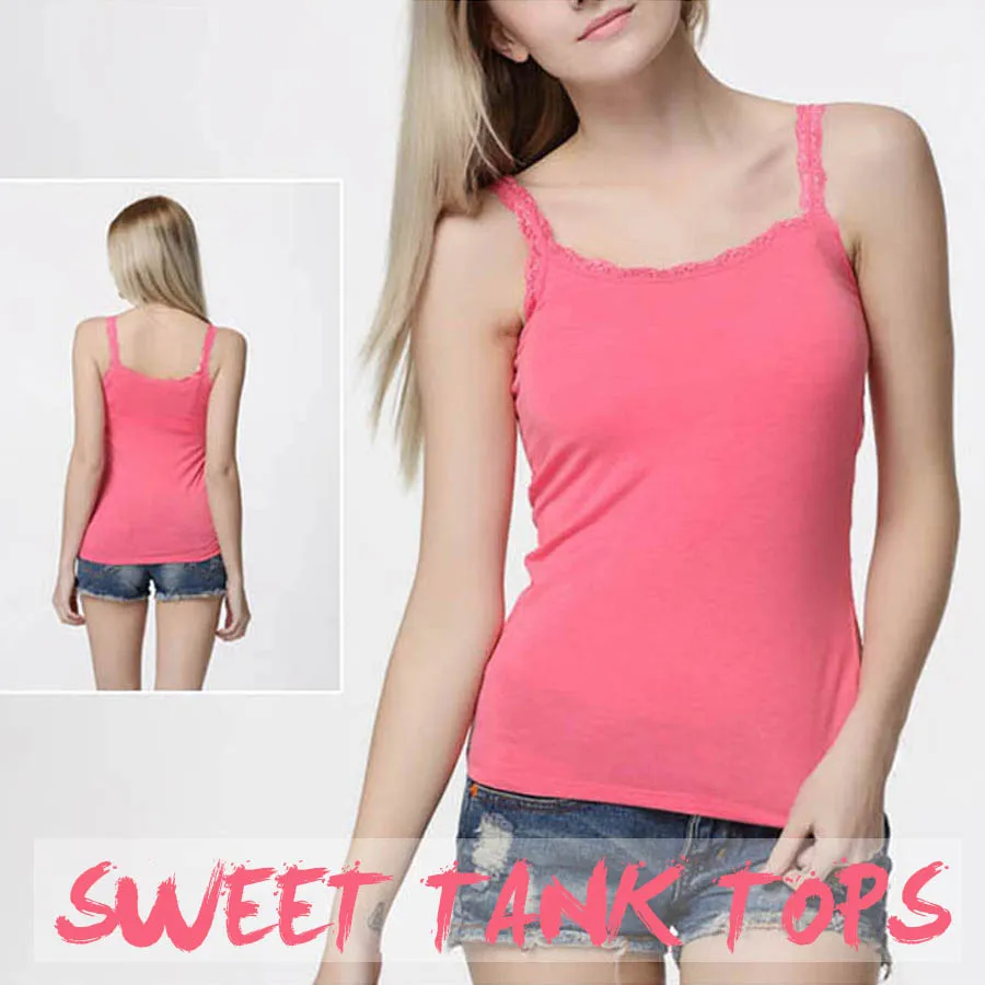 Sexy Soft Cotton Tank Tops Women Solid Sleeveless Lace Vest Hot Camisole Slim Vest Top Cropped Casual Cool Charming Ladies Gifts
