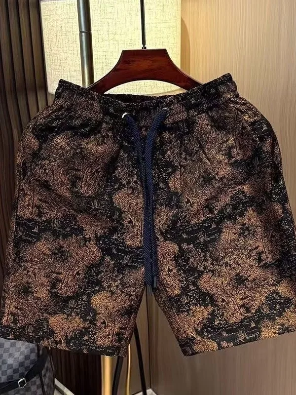 

Casual Ice Silk Printed Men's Shorts Summer Trendy Quick Dry Beach Five-Quarter Straight Leg Pants Comfortable Loose Fit Fash...