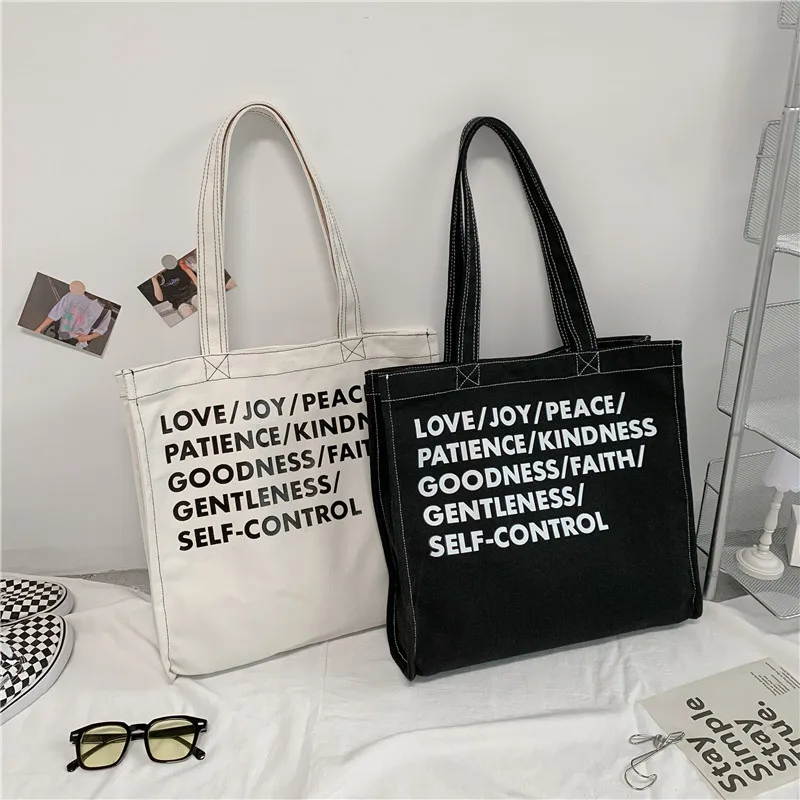 2023 Women Canvas Shoulder Bag Lettering High Quality Casual Handbag Tote Bag Large Capacity Cotton Reusable Shopping Beach Bag