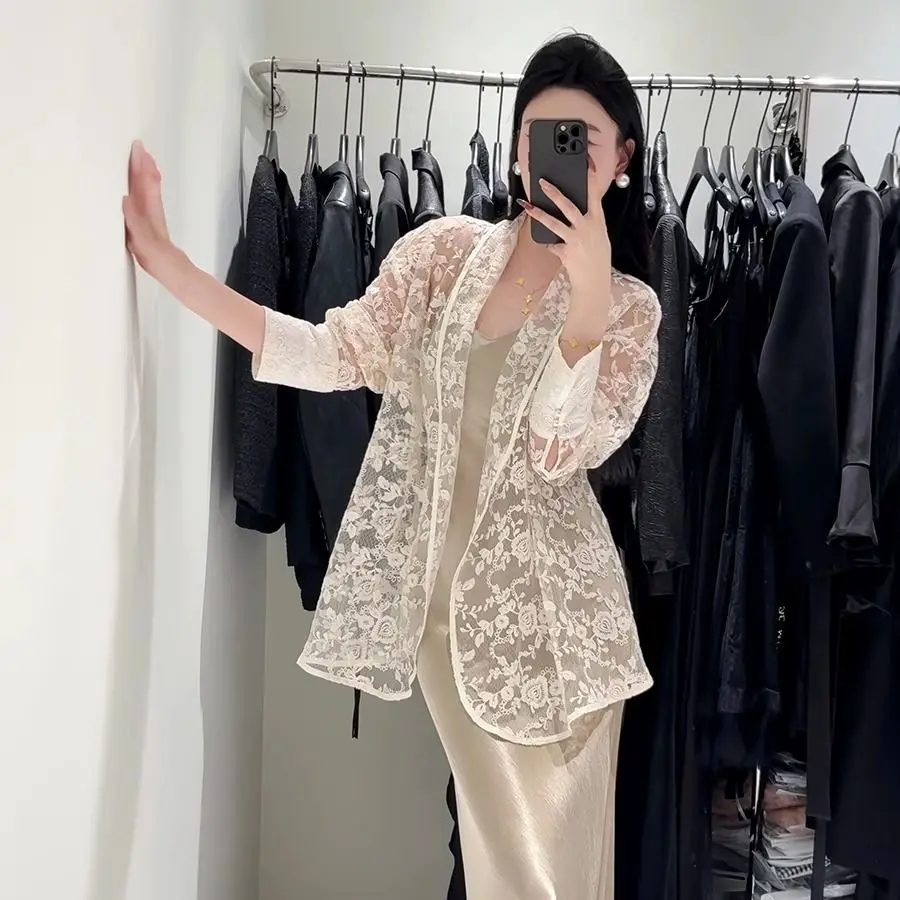 

Модный женский весенне-летний новый корейский кружевной пиджак, высококачественное платье-бретелька, комплект из двух предметов