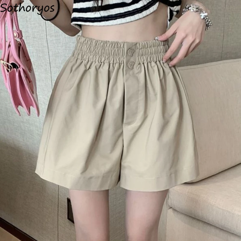 

Casual Shorts for Women High Elastic Waist Solid Korean Fashion Students Loose All-match Unisex Simple Chic Teens Harajuku Daily