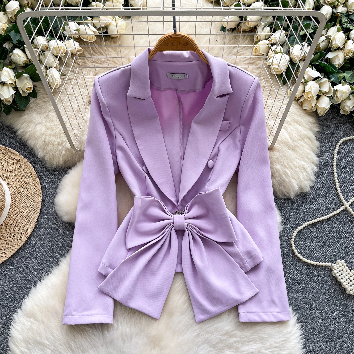 

Women Purple Big Bow Tops Blazer Jackets Lady Elegant Trendy Senior Luxury Newest Coats Dinner Banquet Festival Party Formal Top