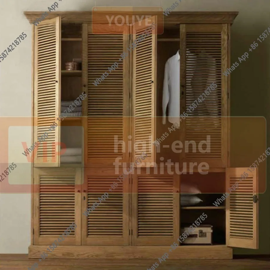 QA American solid wood shutter door retro large wardrobe French heaven and earth lock children's room master bedroom drawer lock