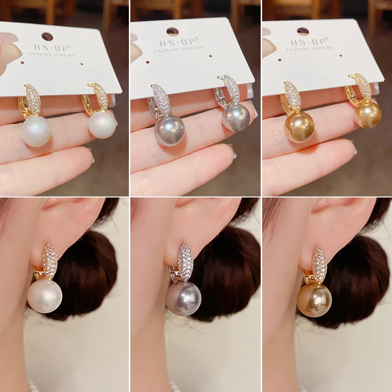 Korean Style Fashionable Simple Micro Inlaid Pearls Sweet and Elegant Earrings for Women Jewelry Party Weddings Gift