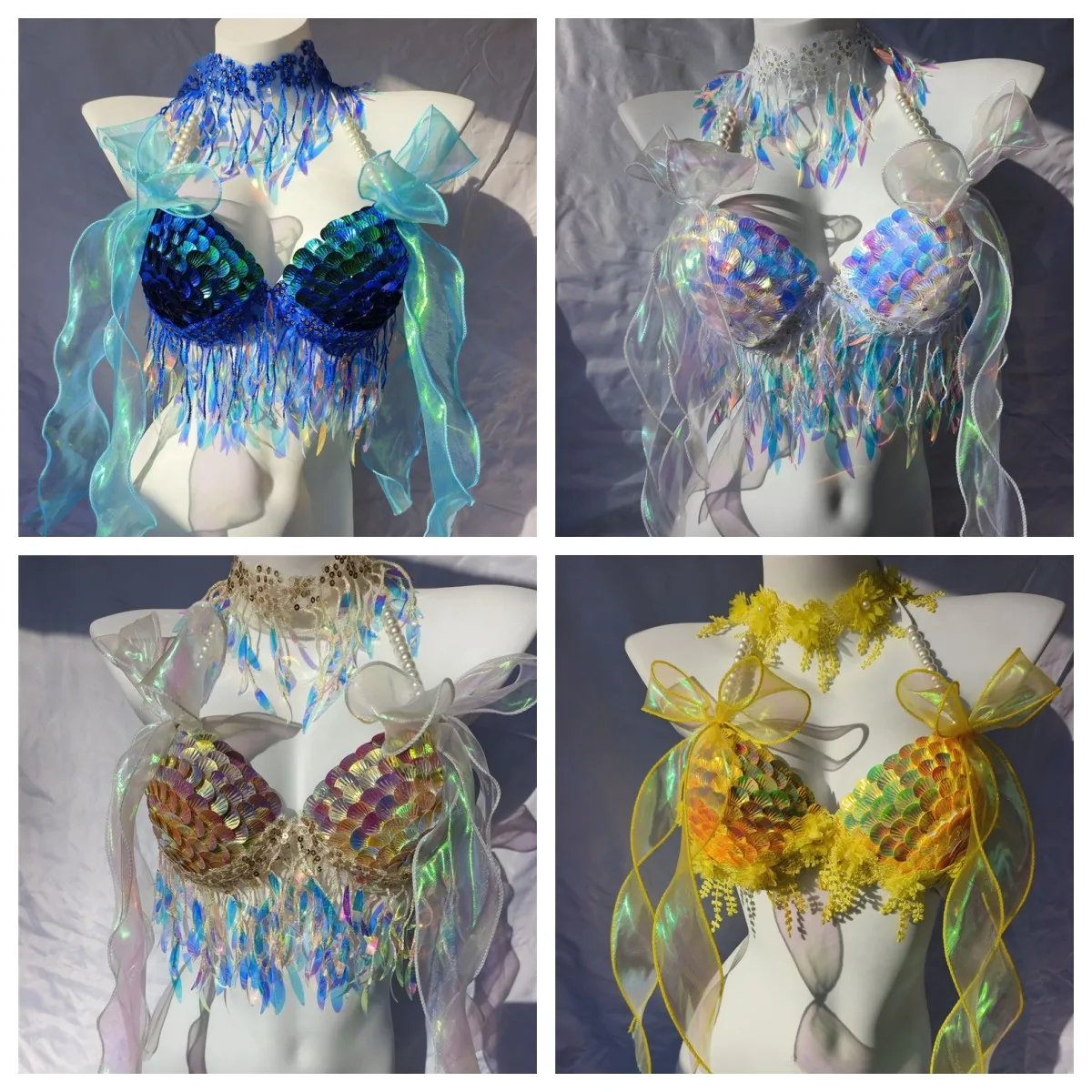 

Bikini Mermaid Role Play Bra Aquarium Beach Corset Sequin Triangle Lace Up Bra Mermaid Performance Bra