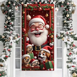Santa Red Door Cover Home Christmas Funny Decoration Linings for Christmas Indoor Outdoor Garden Porch Xmas Doors 180x90cm