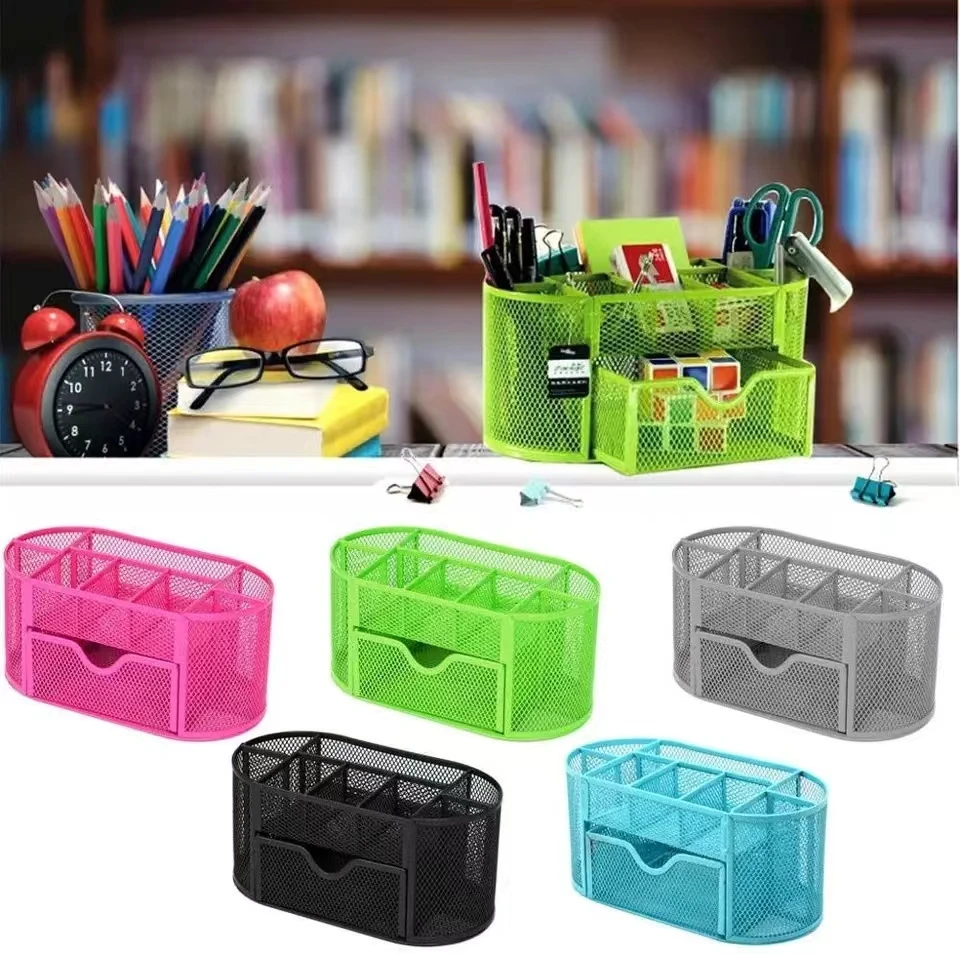 

Multifuction Stationery Desk Pen Holder Metal Mesh Desktop Office cil Study Storage