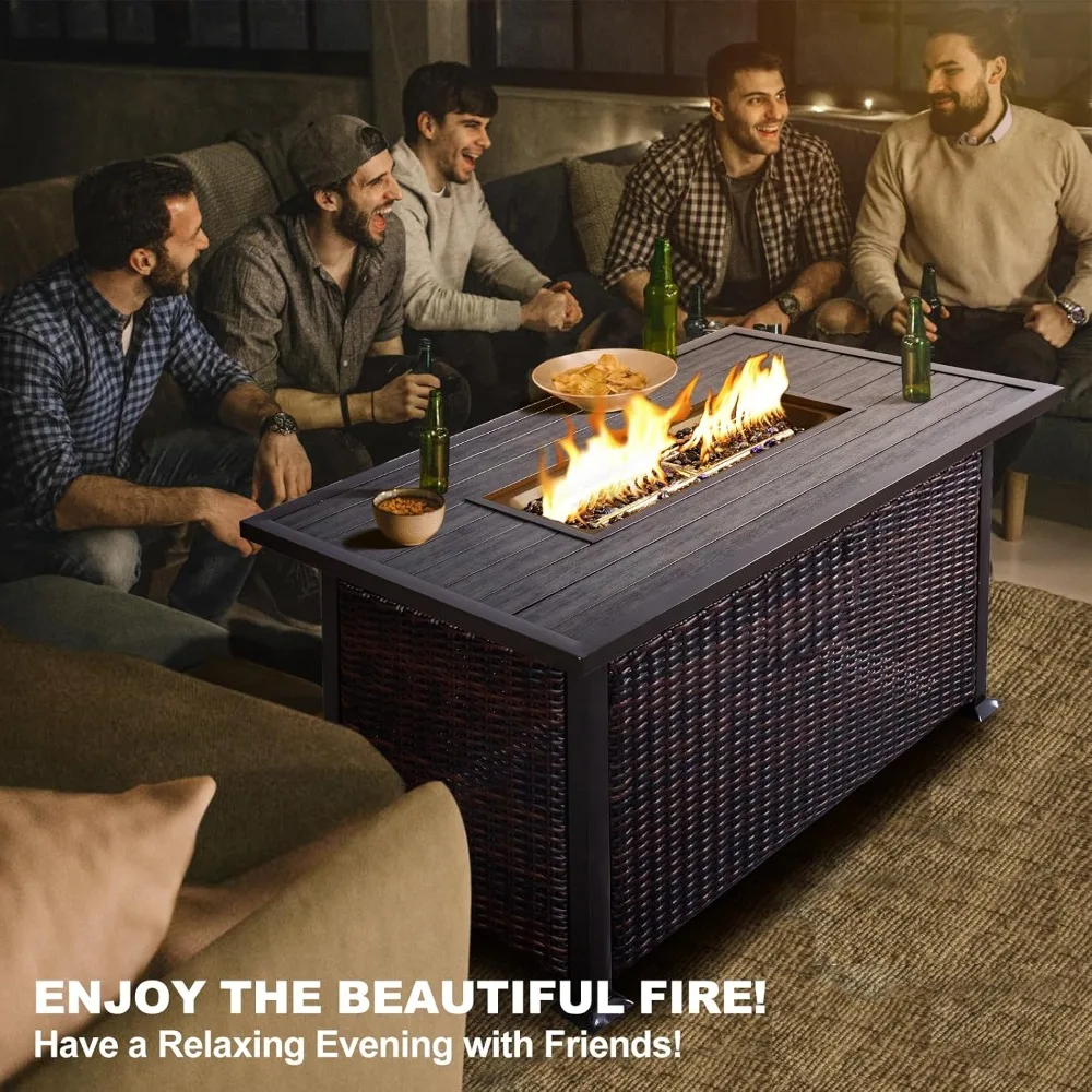 48 ″ Propane Fire Pit, 50,000 BTU Gas Fire Pit Table W/Aluminum Table Top, Outdoor Fires Table with Glass Beads, Fire Pit