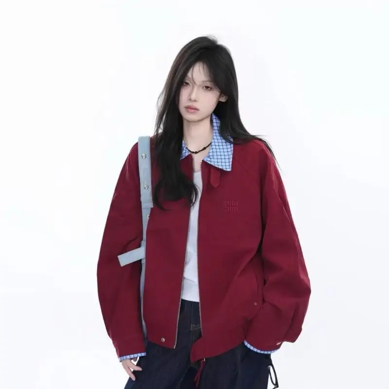 grid splice Fake two-piece set hoodie Women's autumn Spring new model loose leisure versatile thin version tops elegance