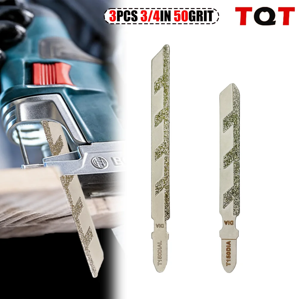 

3Pcs 4" 95mm Jigsaw Blades Diamond Coated Jig Saw Blade Grit 50 T-Shank for Granite Tile Cutting Power Tools Accessories