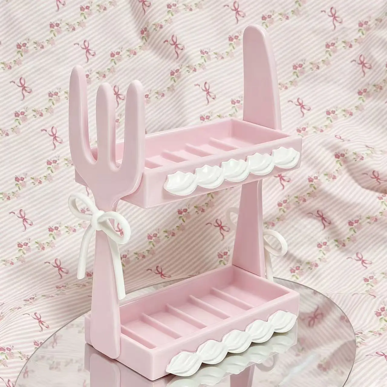 New Cute 3D Printed High-look Cream Bean Scoop Storage Rack Korean-style 12-slot Knife and Fork Storage Rack Perfec Girly Heart