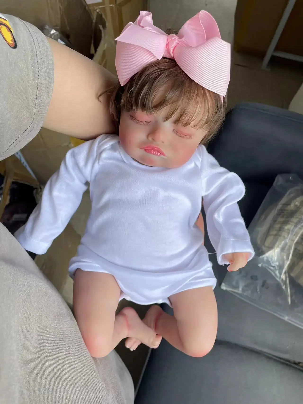 45cm Rosalie zachte stoffen lichaam levensechte pasgeboren herboren pop meerdere lagen schilderen 3D huid met zichtbare aderen handgeworteld haar