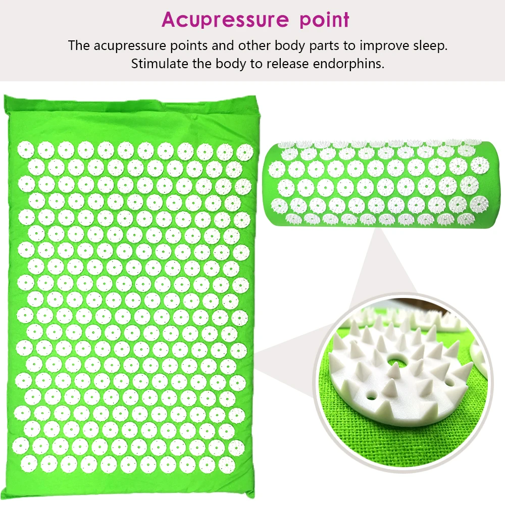 Massage Cushion Yoga Acupressure Mat and Pillow Set Neck Back Foot Massager Pain Stress Relief Acupuncture Massage Pad