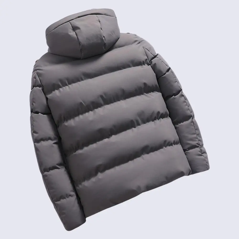 Hooded Winter Coat Men's Windproof Hooded Down Jacket with Zipper Closure Two Side Pockets Thickened Winter Coat for Men Soft