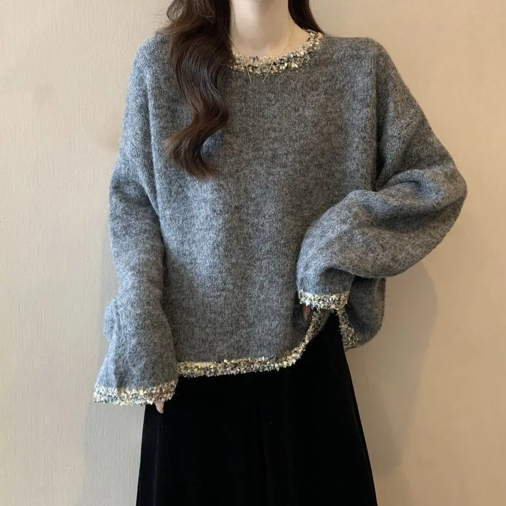 

Loose Long Sleeved Knitwear Bottoming Shirt Pullover Shiny Thread Sweater Top Spring Autumn Winter Knitted Top for Women Women