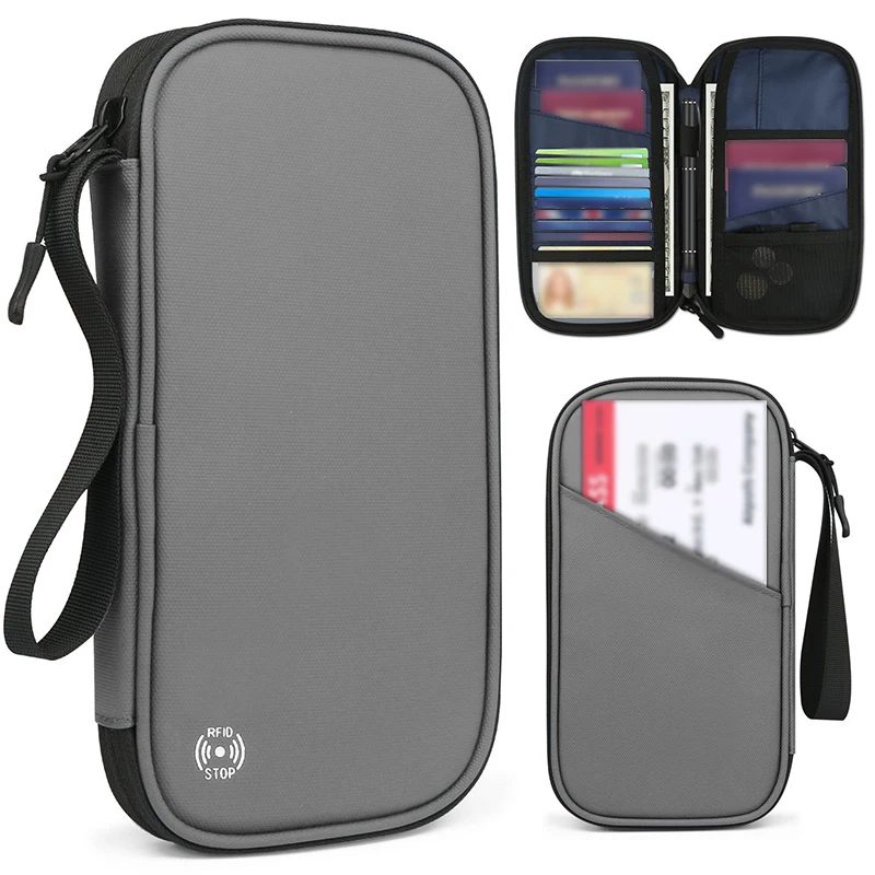 

Portable Travel Passport Bag Wallet Rfid Blocking Airplane Family Trip Anti-Theft Waterproof Men Document Card Phone Storage Bag