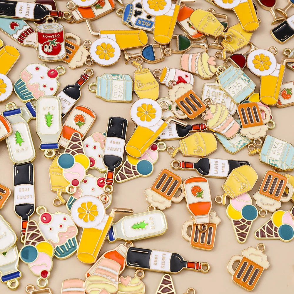 Leslie 10 Stück Emaille süße Essen Trinken Eis Kuchen Saft Cola Charms Anhänger für Halsketten DIY Schmuckherstellung Zubehör – Detail 6