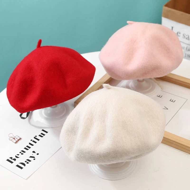 Autumn And Winter Children\'s French Beret Kids Girls All-match Solid Color Painter Hat Infant Bbay Fashion Caps Accessories