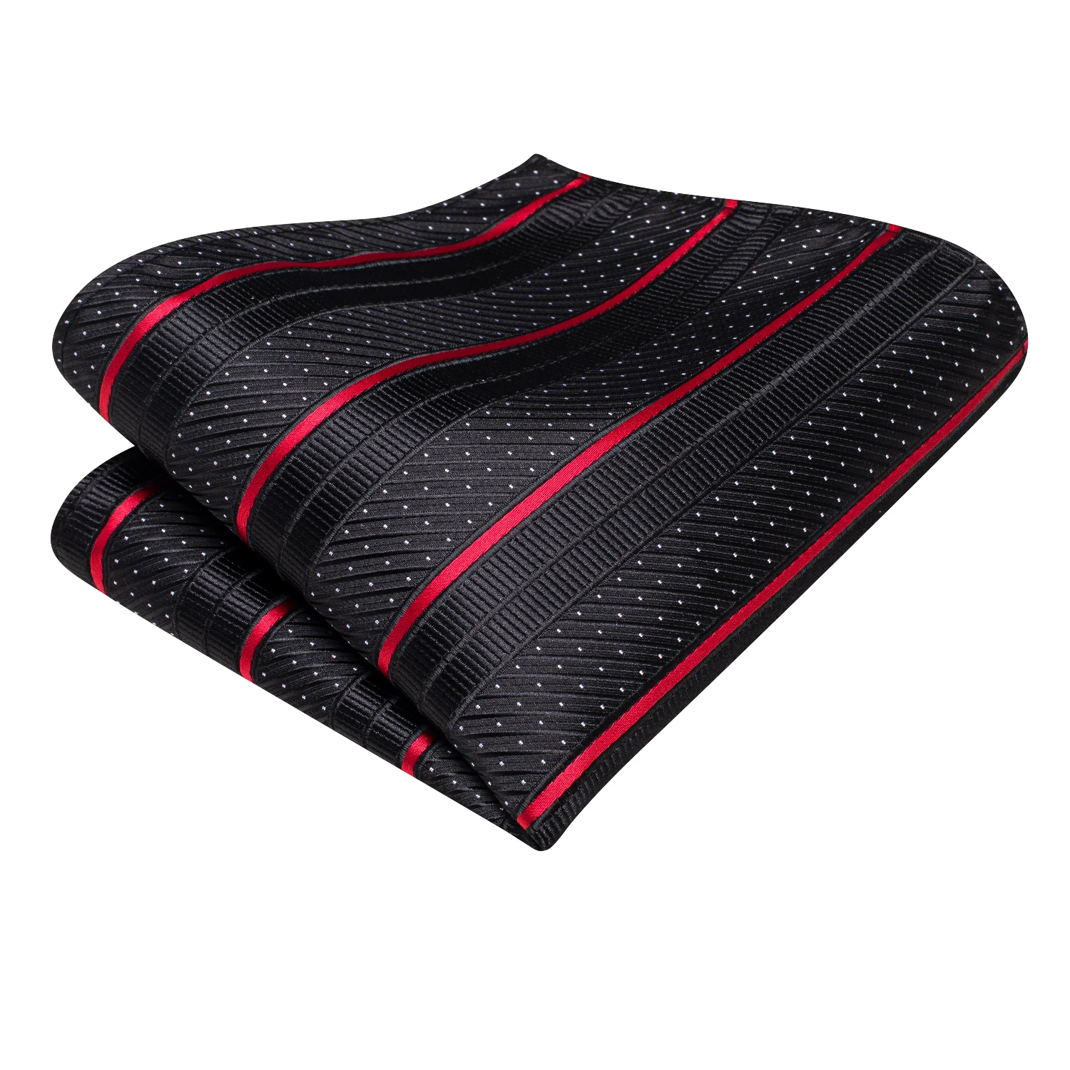 Hi-Tie Striped Black Red Mens Fashion Necktie Handkerchief Cufflinks for Tuxedo Accessory Classic Silk Luxury Tie for Man Gift