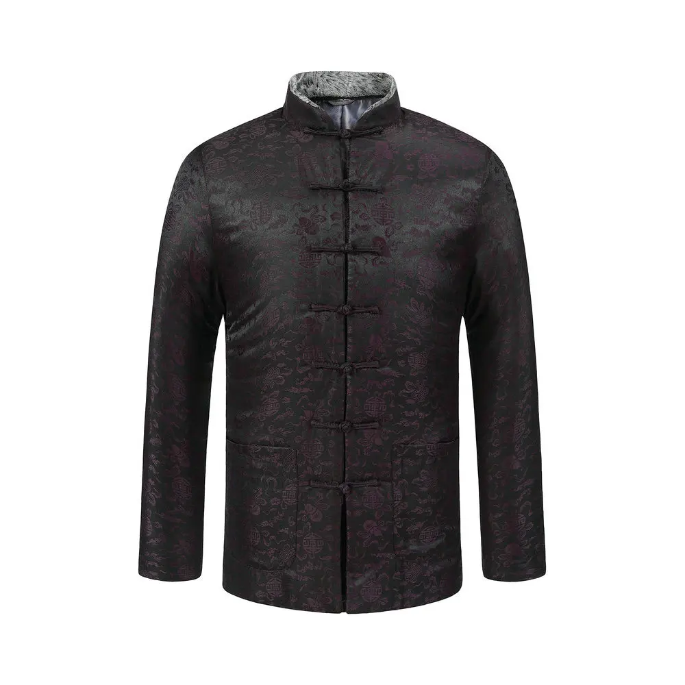 Manteau tunique matelassé pour homme, tissu de gaze d'arrosage chinois, veste zhuang plus riche avec col en fourrure, poignées amovibles, design, tenue Dragon Year, 2024