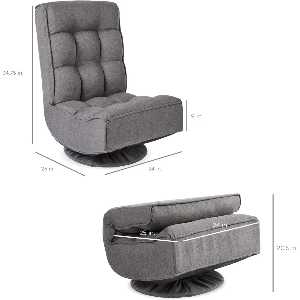 Reclining Folding Floor Gaming Chair for Home, Office, Lounging, Reading w/ 360-Degree Swivel, 4 Adjustable Positions