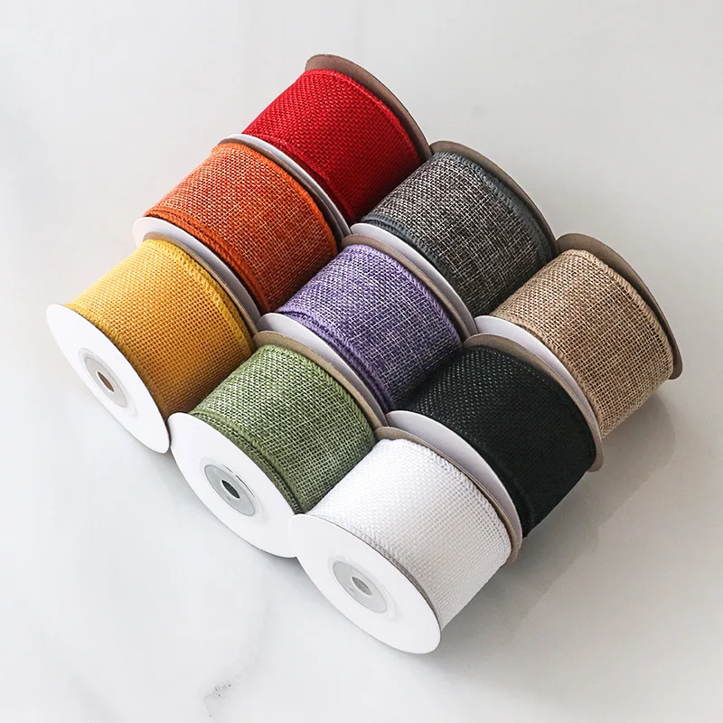 50 Yards Bandbouquets, Geschenkverpackungen, DIY-Bastelarbeiten, Partydekorationen, Bänder mit Eisenkanten, leinenähnliche Bänder, 4 cm breites Gurtband – Detail 1
