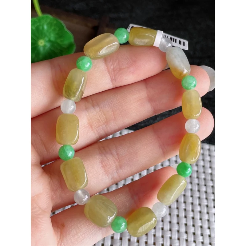 Myanmar Natural a Bracelet Bead Ice-like Yellow Jadeite as Right as Rain Jade 16.18G