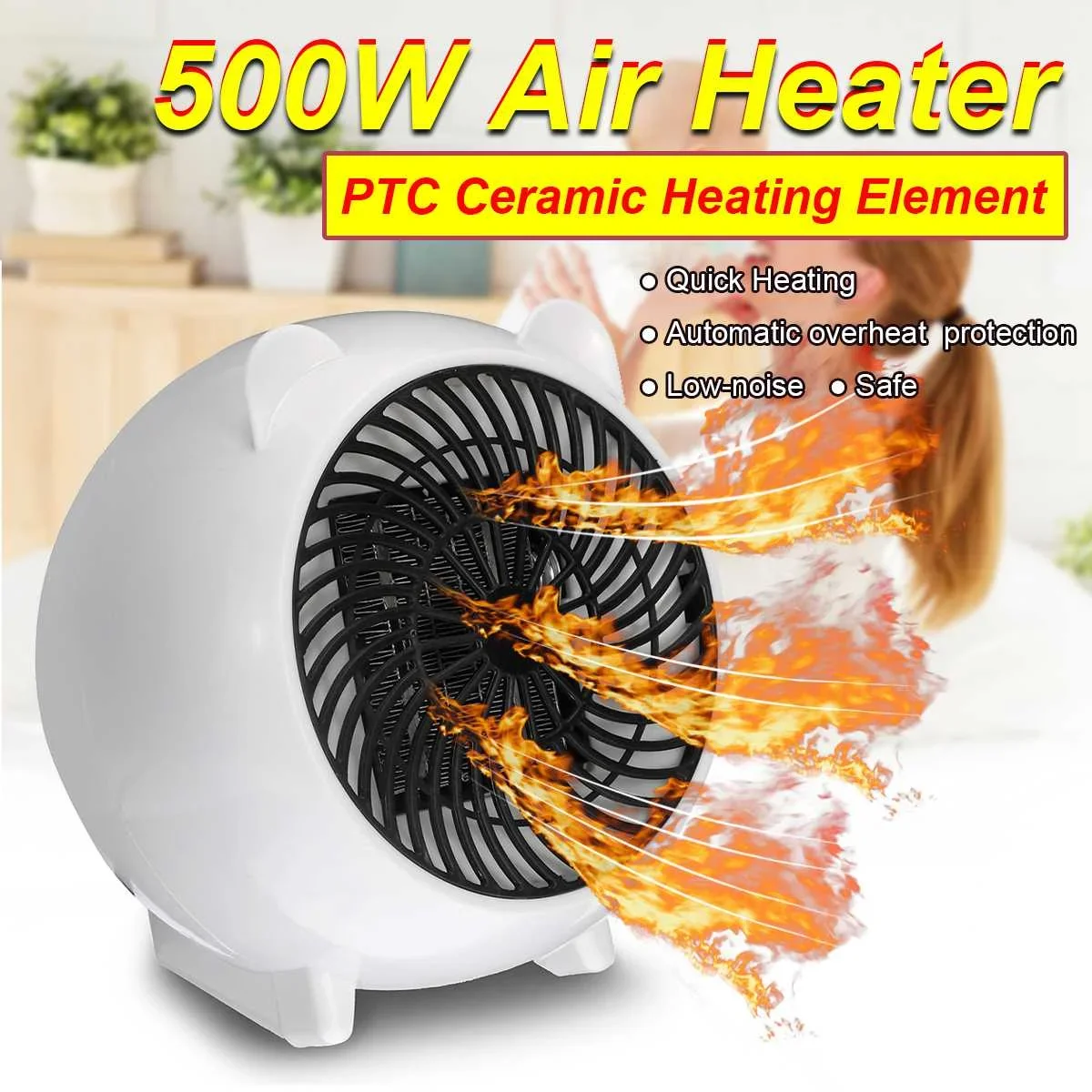 Factory Price Portable Electric Heater Safe Quiet PTC Ceramic Fan Heater Plug In Air Warmer Heater 500W 220V Warm Fans for home