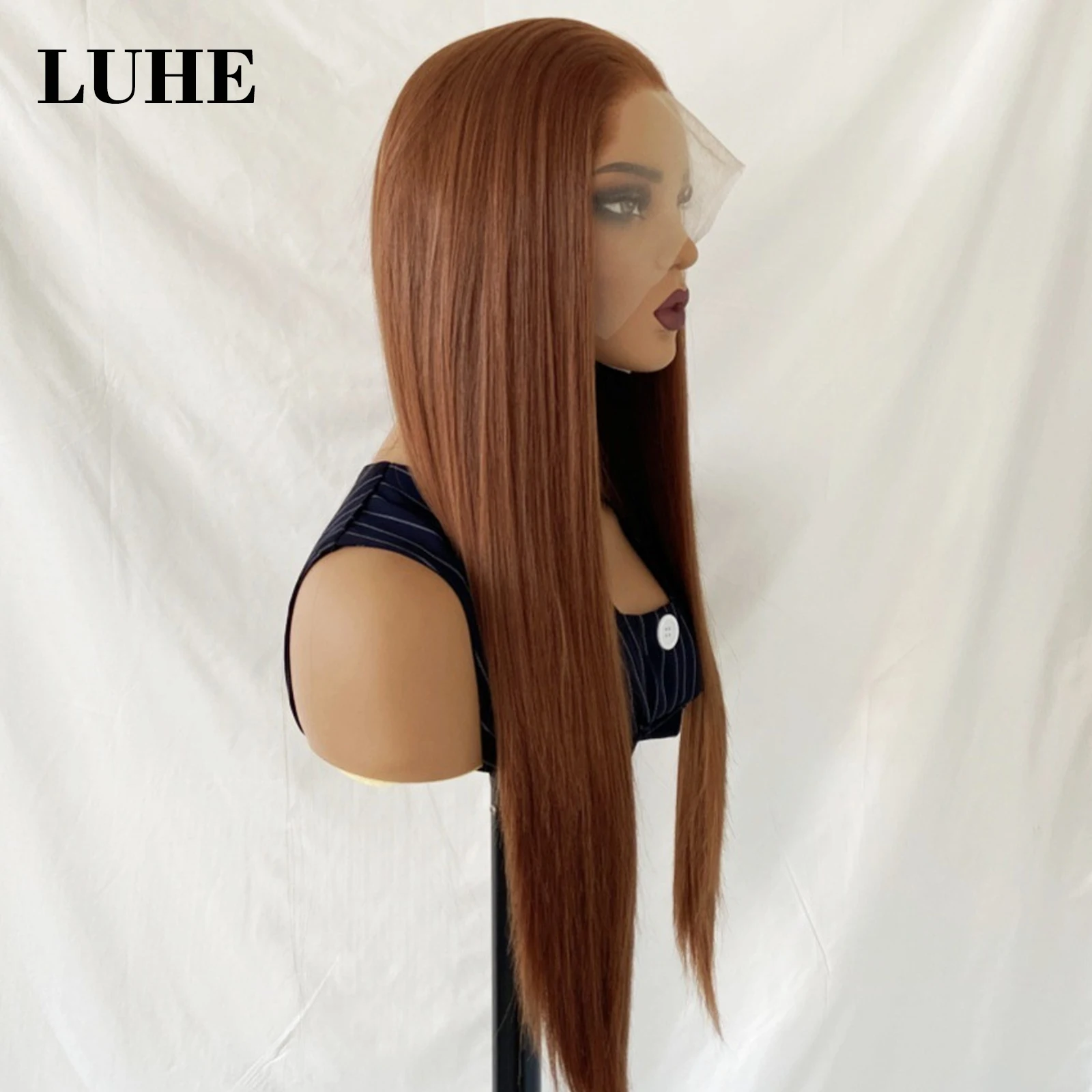 Reddish Brown Colored 13x3 Synthetic Hair Lace Front Wigs for Black Women Cosplay Party 26 Inch Long Straight Lace Frontal Wigs