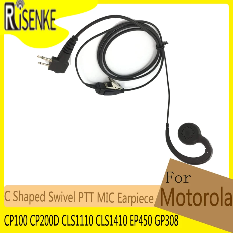 

RISENKE-C Shaped Swivel PTT MIC Earpiece Headset, Headphone, for Motorola Radio, CP100, CP200D, CLS1110, CLS1410, EP450, GP308