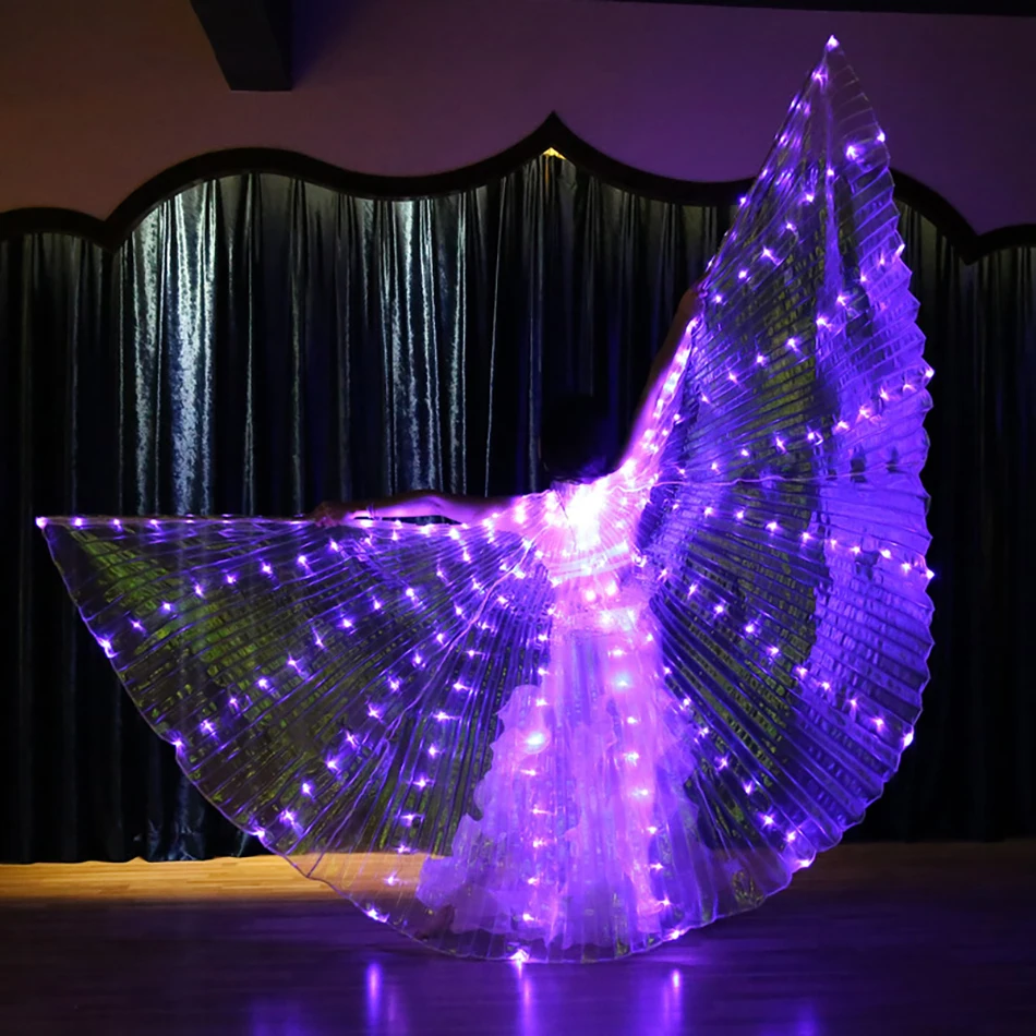 Accesorios de danza del vientre para adultos, ala Led de mariposa Isis de 145 cm, alas blancas para actuaciones en escenario, accesorios de baile de Carnaval con palos