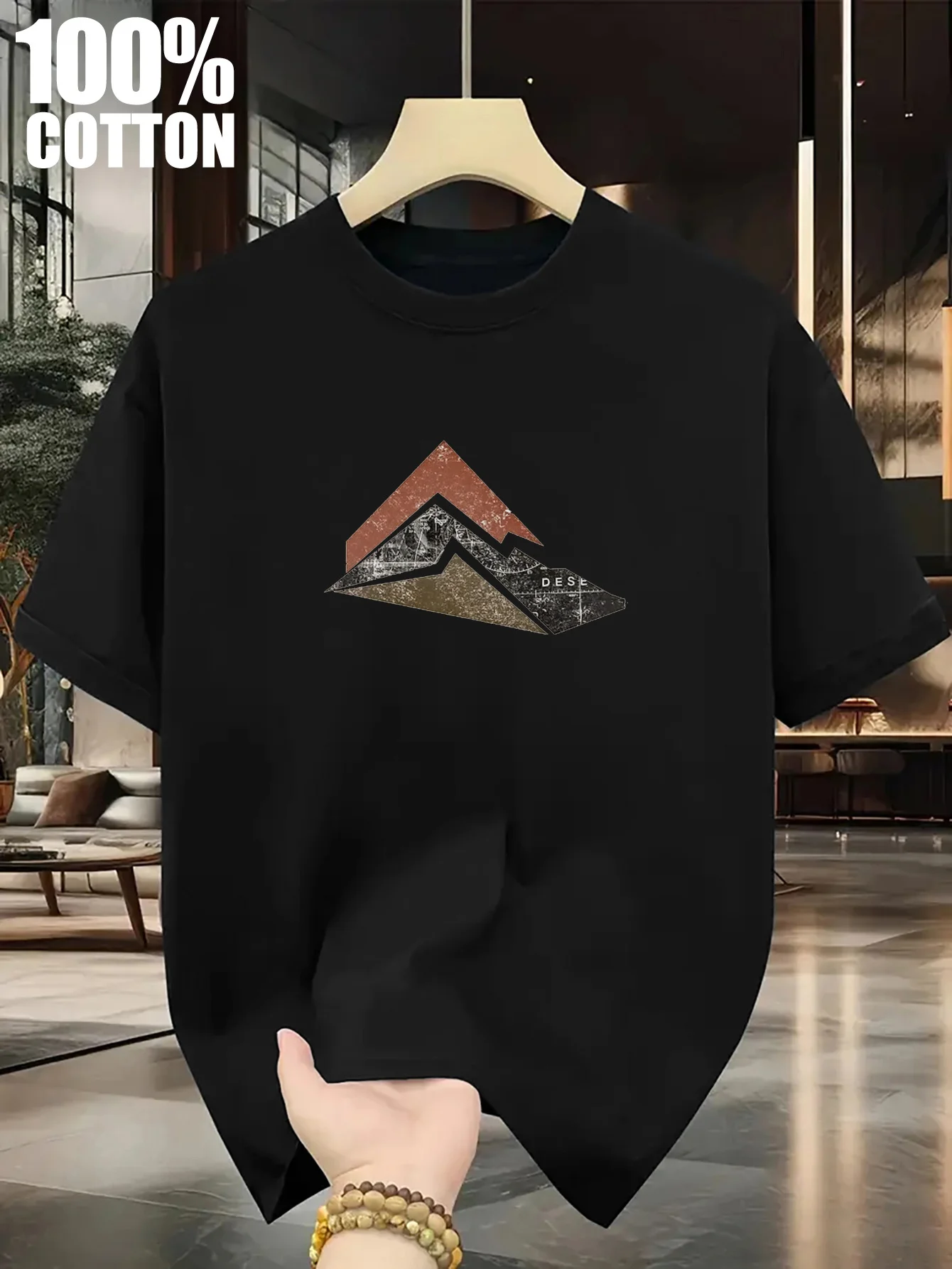 

Мужская футболка из 100% хлопка — стильный горный принт, мягкая и удобная, повседневная футболка с круглым вырезом и короткими рукавами для активного отдыха