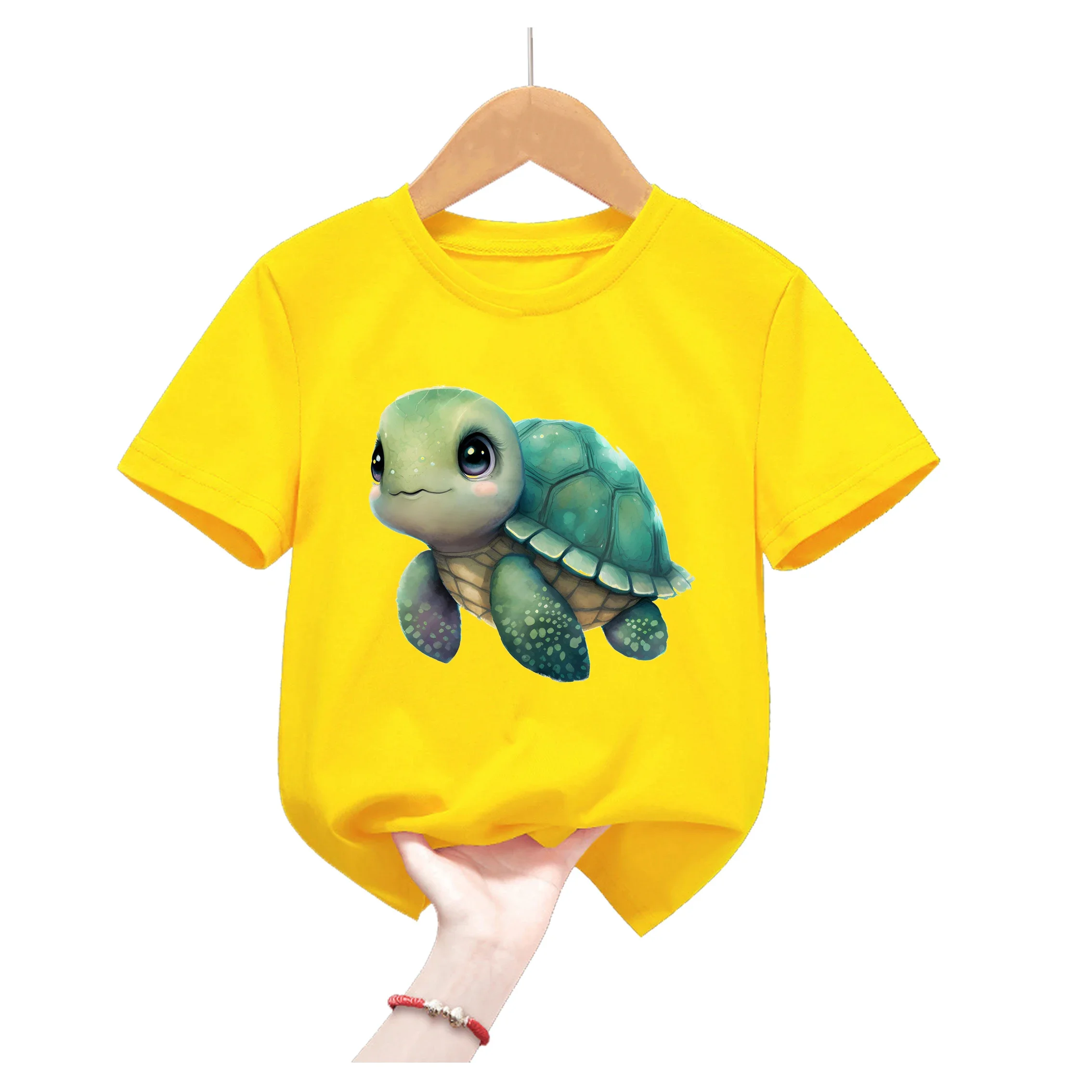 

Hot Sale Funny Sea Turtle Print Yellow Tshirt For Girls/Boys Summer Fashion Kawaii Kids Clothes 2-10 Years T-Shirt