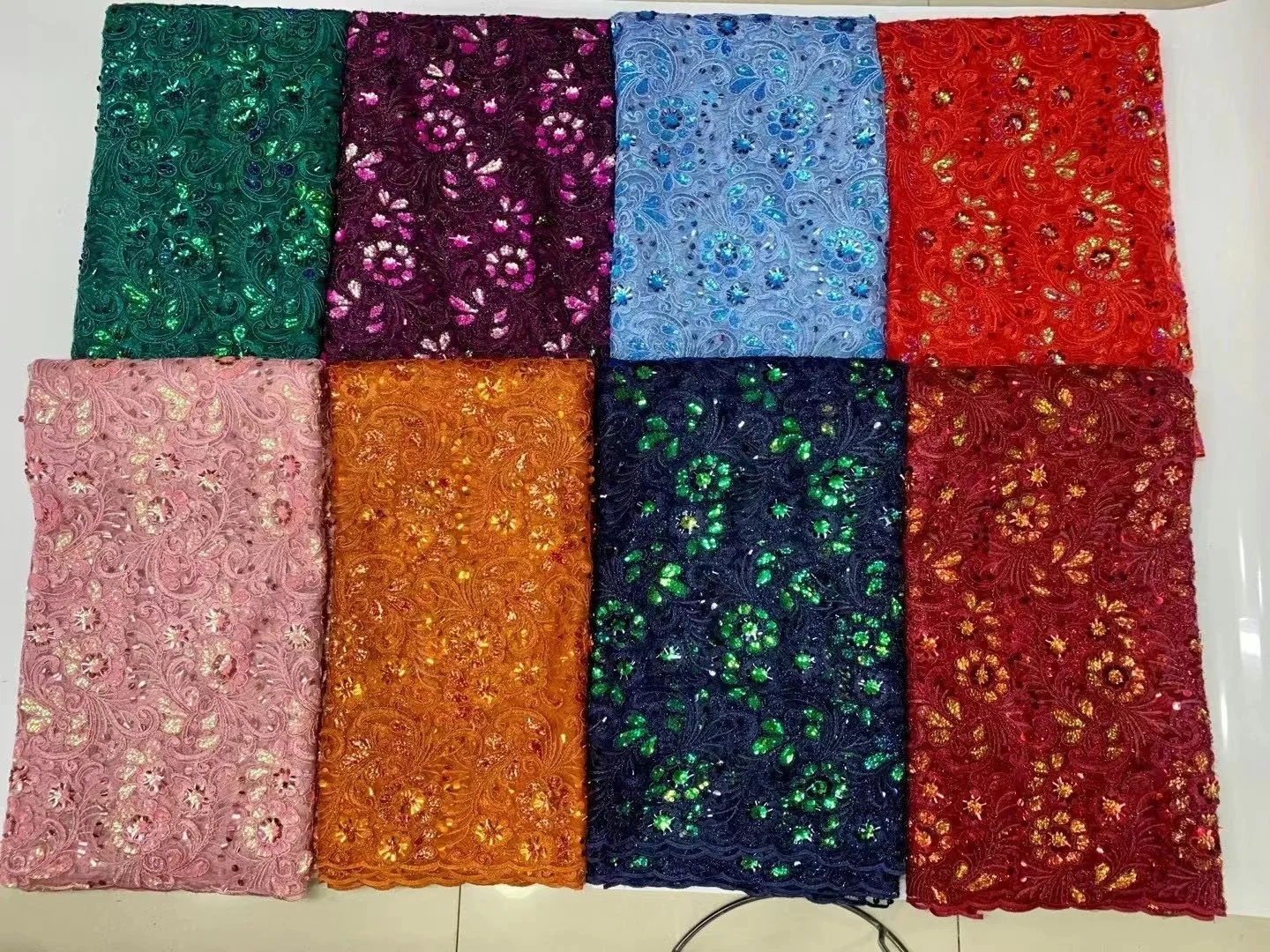 

African Nigerian Sequins Tulle Lace Fabrics 2023 High Quality 5Yards Embroidery Brocade French Gold Line Laces For Dress