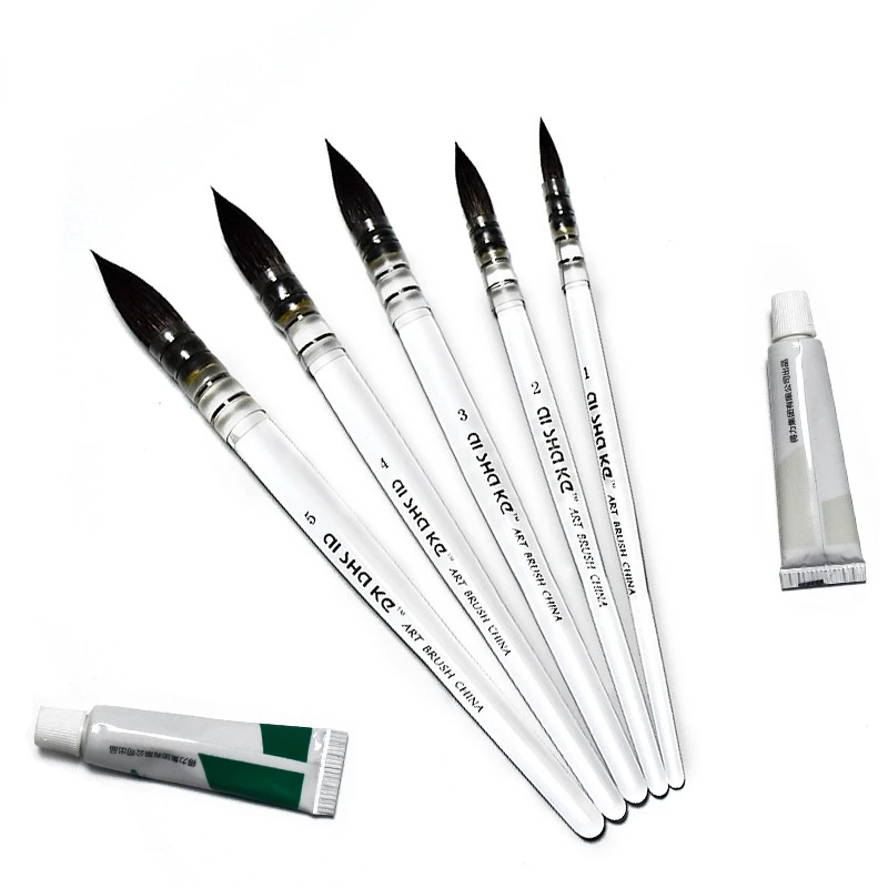 

5 Brushes Squirrel Hair and Wool Mop Pen Transparent Acrylic Material Brush Painting Watercolor Gouache Oil Brush Set